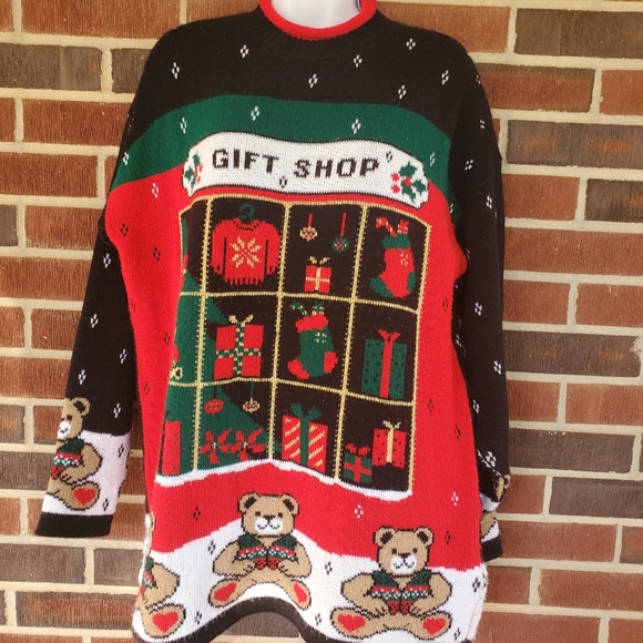 Classic Elements Large Womens Teddy Bear Toy Store Christmas Xmas Ulgy Sweater - Picture 2 of 7
